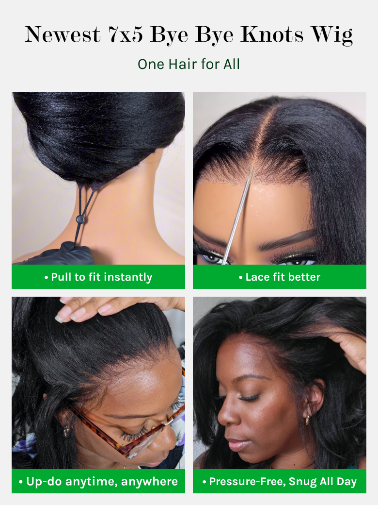 Klaiyi Yaki Straight Put On and Go Glueless Lace Wigs 7x5 Bye Bye Knots Human Hair Lace Wig