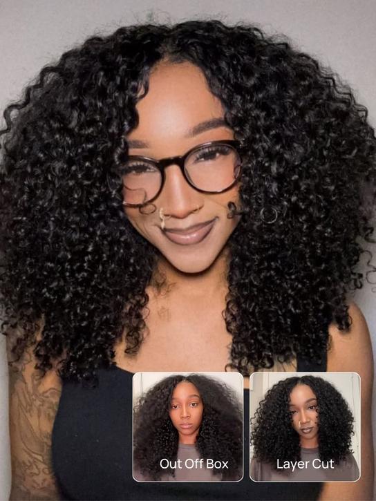 Klaiyi New EasiContour V Part Jerry Curly Wig Glueless Protective Style Human Hair Beginner Friendly Wig