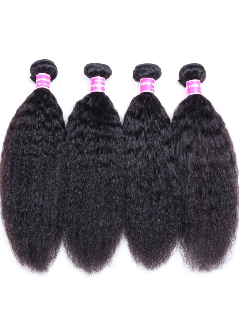 Klaiyi Hair 4 Bundles Kinky Straight Human Hair Weave Natural Black Color Virgin Hair High Quality