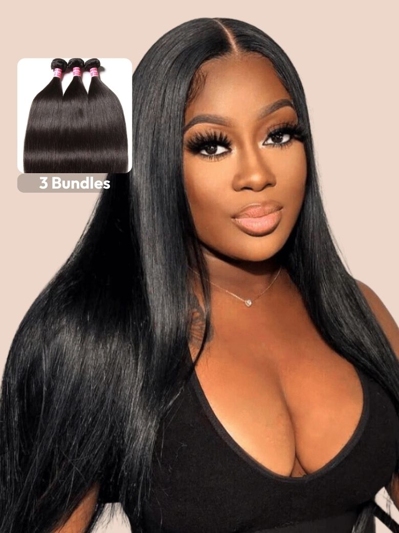 Klaiyi 3 Bundles Straight Human Hair Bundles 100% Virgin Human Hair Weaves