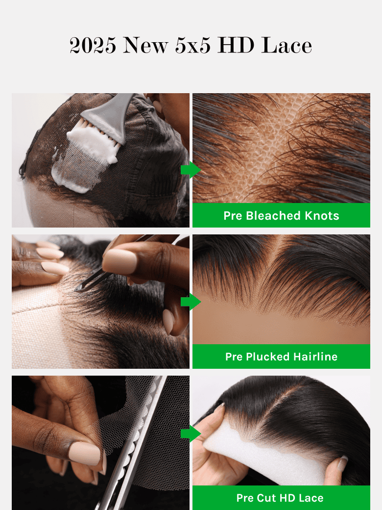Klaiyi Real 5x5 HD Invisible Lace Closure Wigs 180% Glueless Wigs Melted All Skin Human Hair Wig