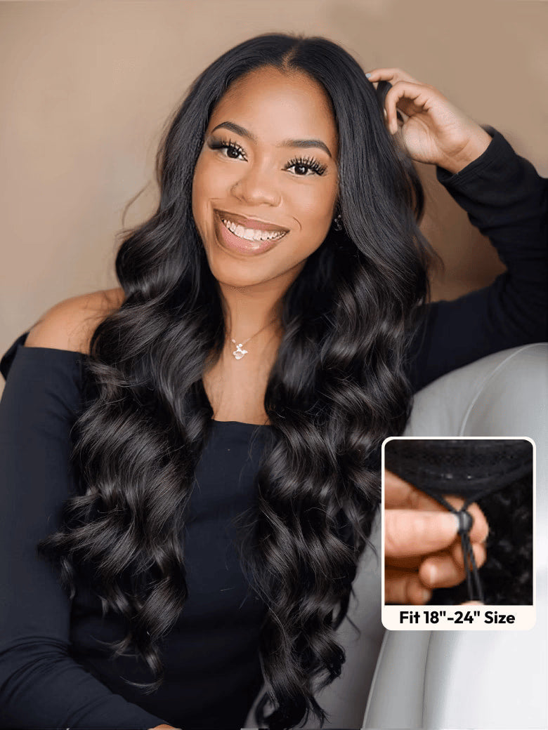 Klaiyi Body Wave Easicontour V Part Glueless Wig with invisi Drawstring Human Hair Meets Real Scalp Beginner Friendly