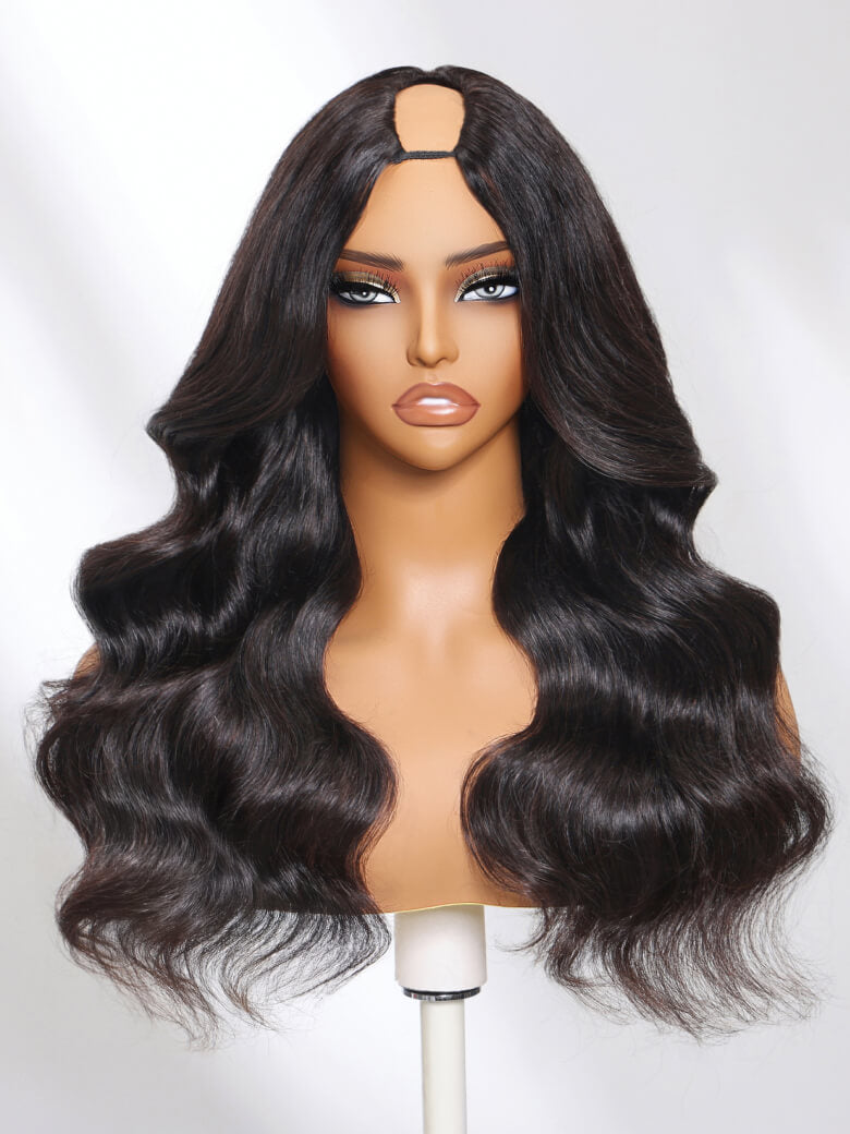 Klaiyi Body Wave Easicontour V Part Glueless Wig with invisi Drawstring Human Hair Meets Real Scalp Beginner Friendly