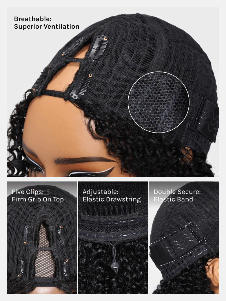 Klaiyi New Easicontour V Part Wig Kinky Straight Meets Real Scalp Beginner Friendly Afro Kinky Upgraded U Part Wigs with Drawstring