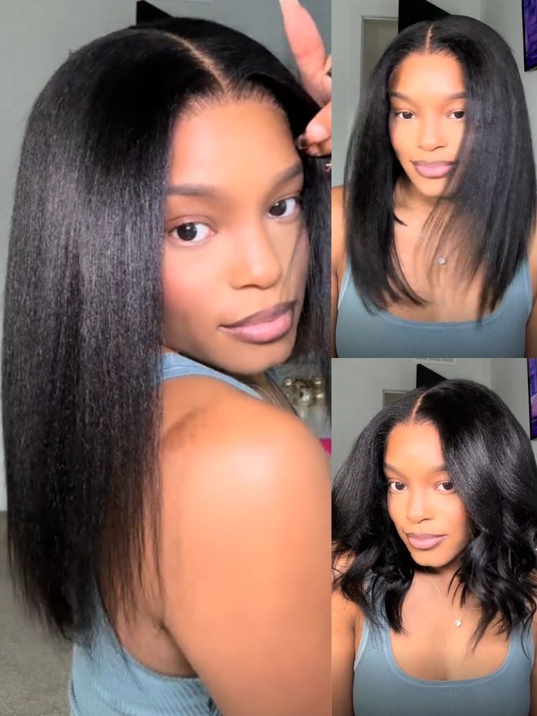 Klaiyi 13x4 Pre-Everything Yaki Straight Put On and Go Glueless Wig Real Ear to Ear Full Frontal Human Hair Silk Press Look Hair