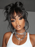 Klaiyi 7x5 and 13x4 3D Fluffy Body Wave Lace Frontal Wig with Curtain Bangs & Layers Pre everything Put on and Go Human Hair Wigs