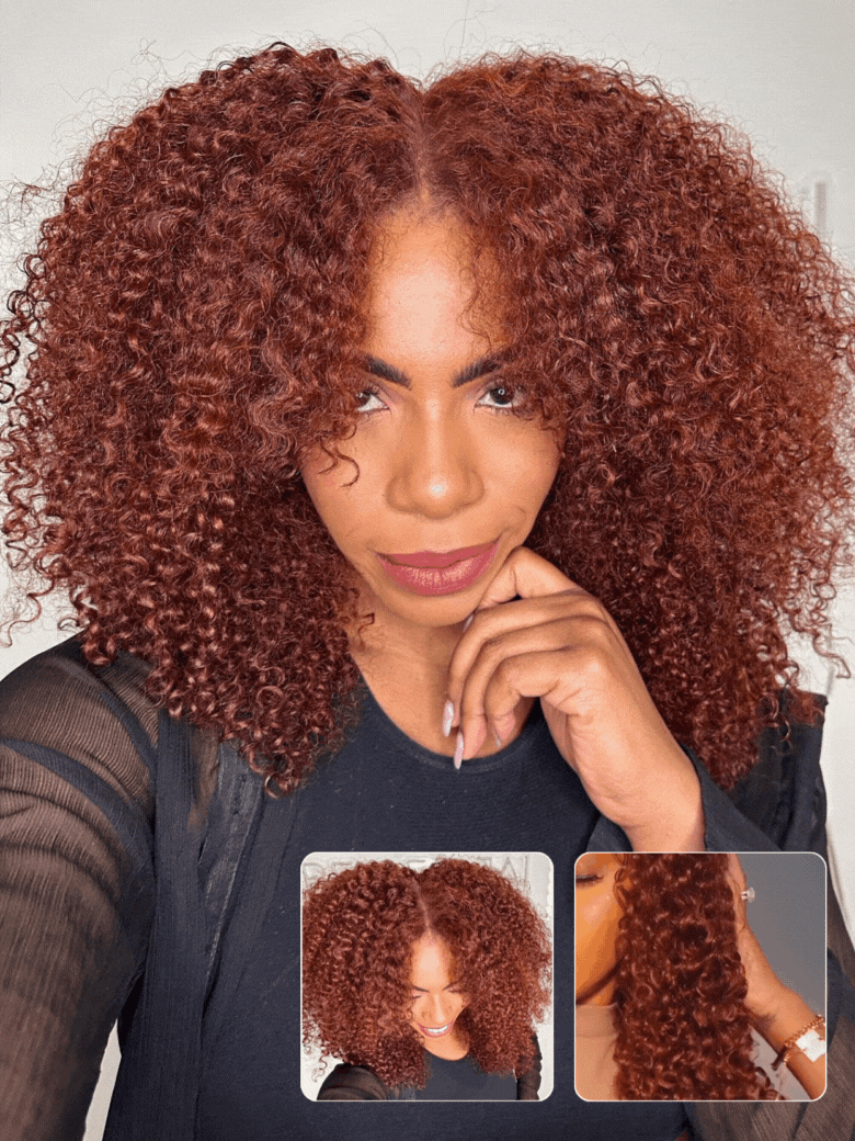 Klaiyi 7x5 Reddish Brown Jerry Curl Put on & Go Wig with Bleach Knots Flash Sale
