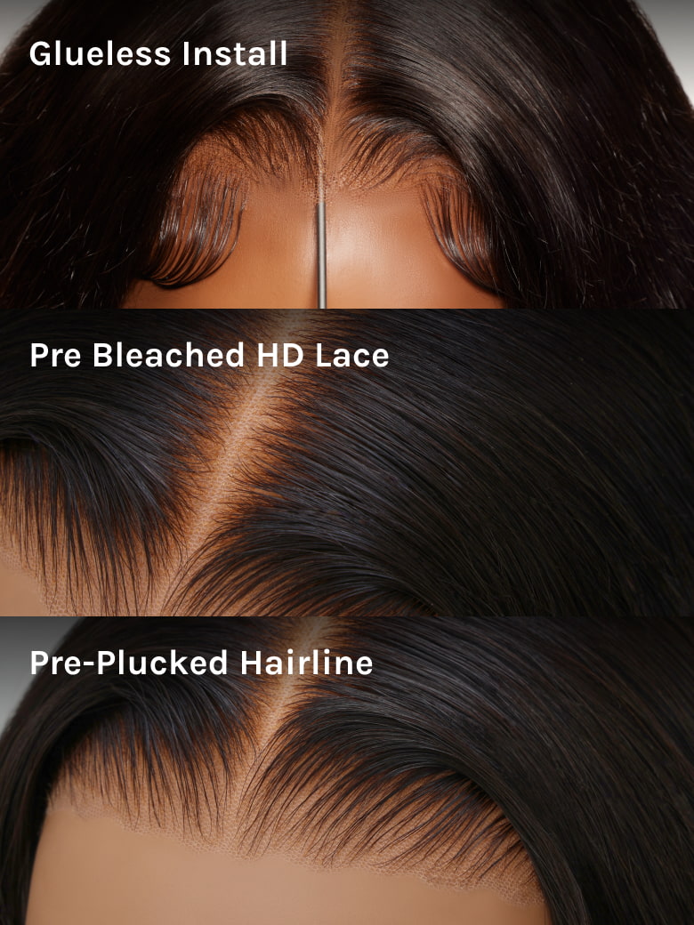 Klaiyi 7x5 and 13x4 3D Fluffy Body Wave Lace Frontal Wig with Curtain Bangs & Layers Pre everything Put on and Go Human Hair Wigs