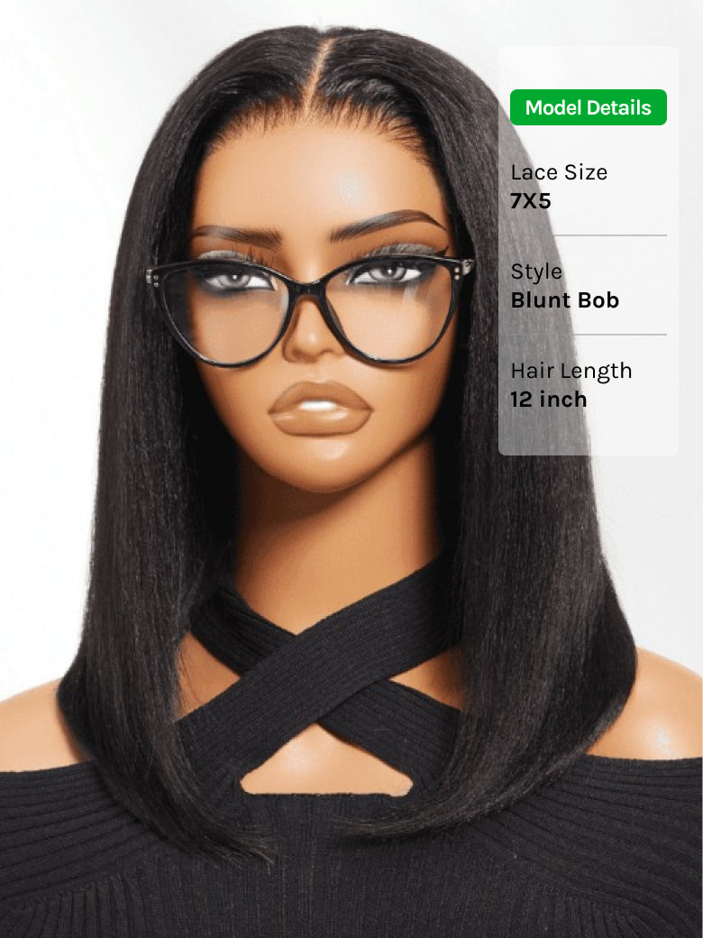 Klaiyi Light Yaki Straight Put On & Go Glueless Bob Wig 7x5 Lace Closure Wig Beginner Friendly Human Hair Wig Flash Sale