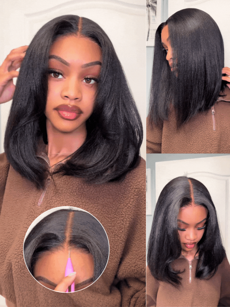 Klaiyi Yaki Straight Bob 13x4 Pre Everything Put On and Go Glueless Wig Pre-Cut Lace Wig Beginner Friendly