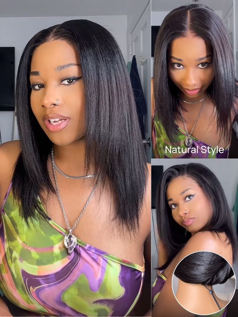 Klaiyi 13x4 Pre-Everything Yaki Straight Put On and Go Glueless Wig Real Ear to Ear Full Frontal Human Hair Silk Press Look Hair