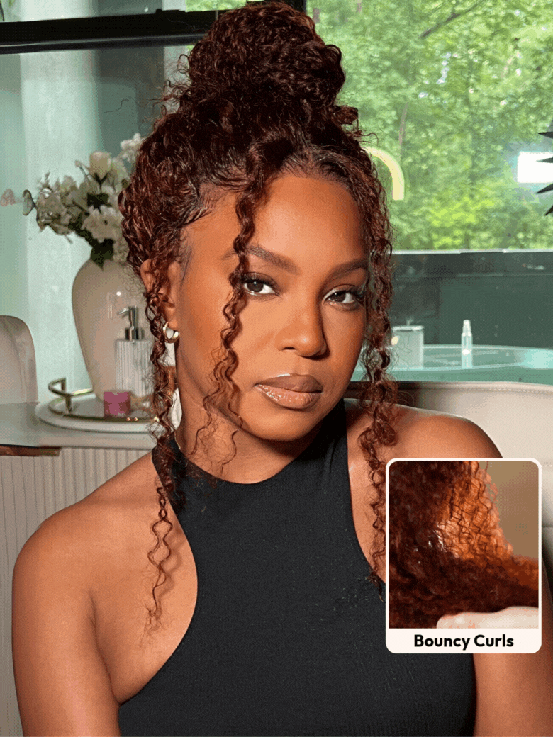 Klaiyi 7x5 Reddish Brown Jerry Curl Put on & Go Wig with Bleach Knots Flash Sale
