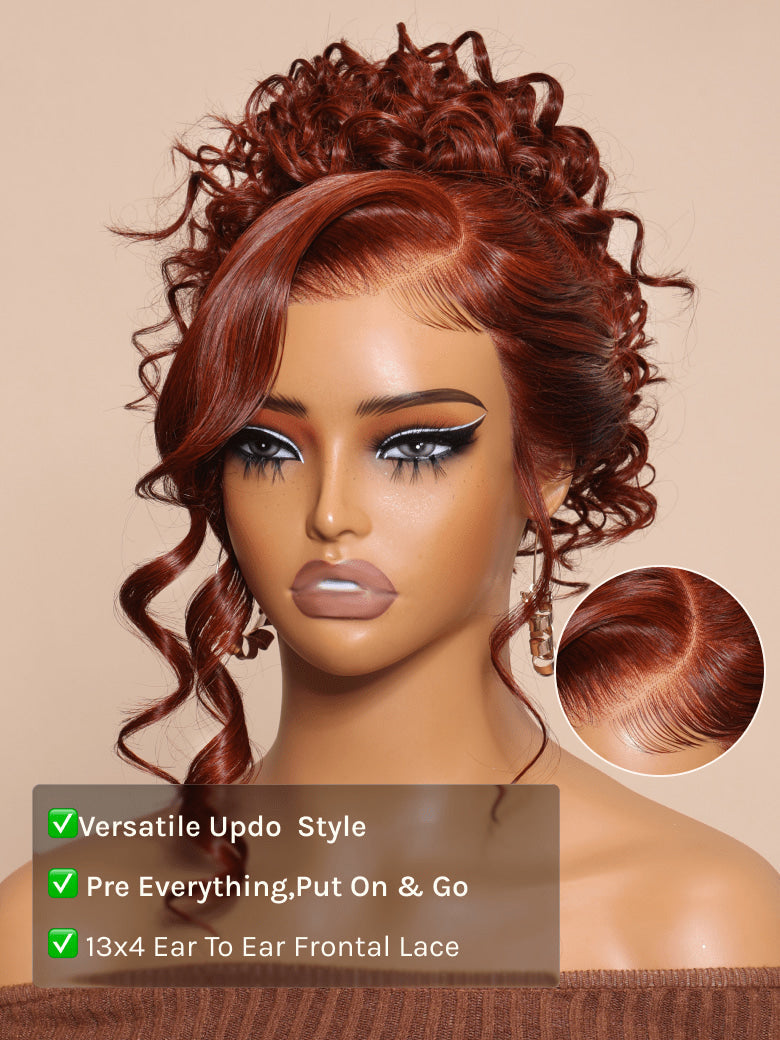 Klaiyi Brunette Auburn Copper 7x5 Pre everything Lace Frontal Wig Body Wave Virgin Human Hair Reddish Brown Color