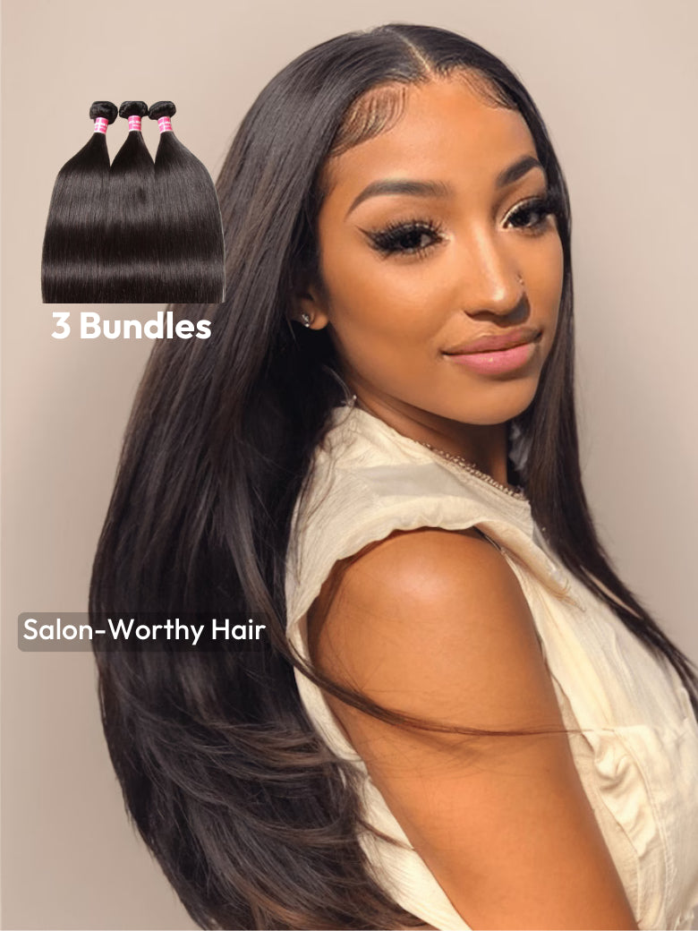 Klaiyi 3 Bundles Straight Human Hair Bundles 100% Virgin Human Hair Weaves