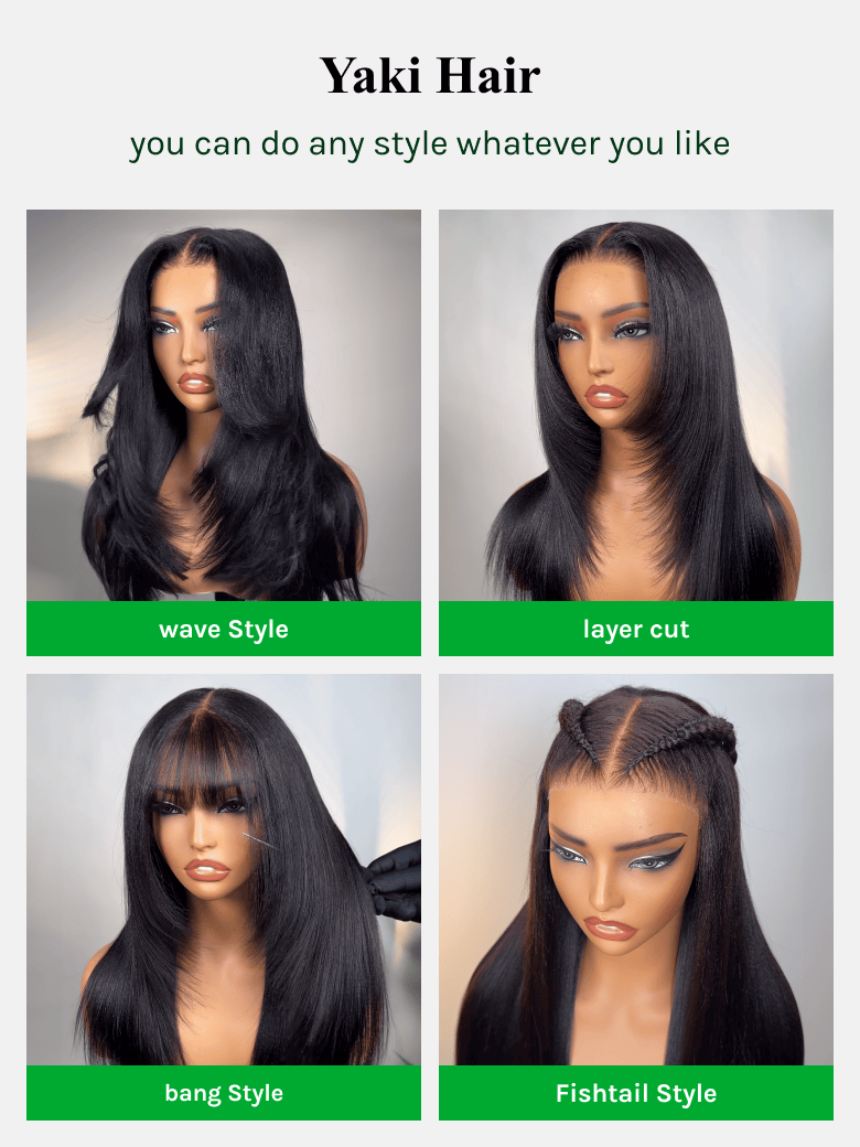 Klaiyi 13x4 Pre-Everything Yaki Straight Put On and Go Glueless Wig Real Ear to Ear Full Frontal Human Hair Silk Press Look Hair