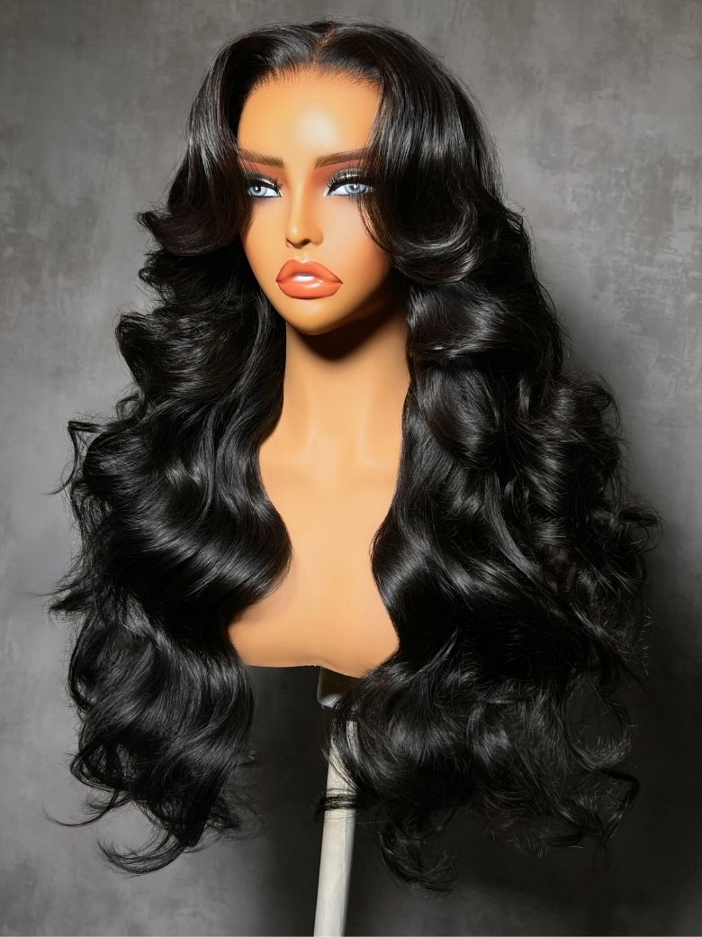 Klaiyi 13x4 Pre Everything Loose Body Wave Glueless Frontal Wig With Elastic Drawstring Human Hair Wig Flash Sale