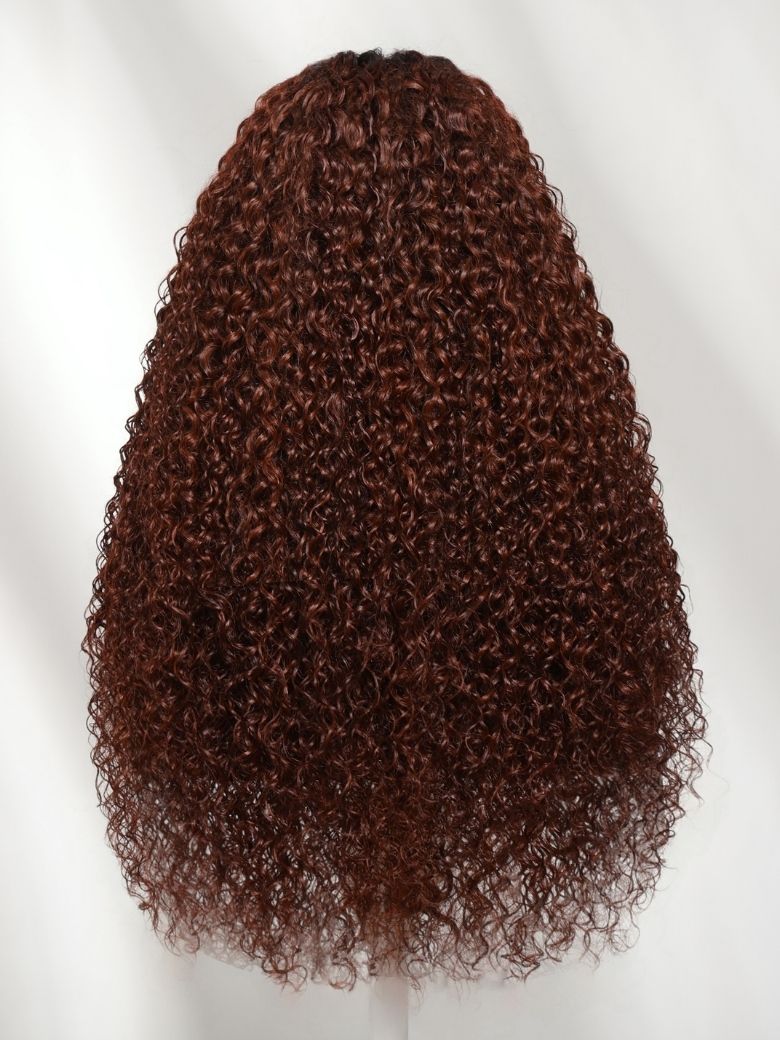 Klaiyi Auburn Re Color 13x4 Pre-Everything™ Lace Frontal Curly Wig with Dark Roots Glueless Wig