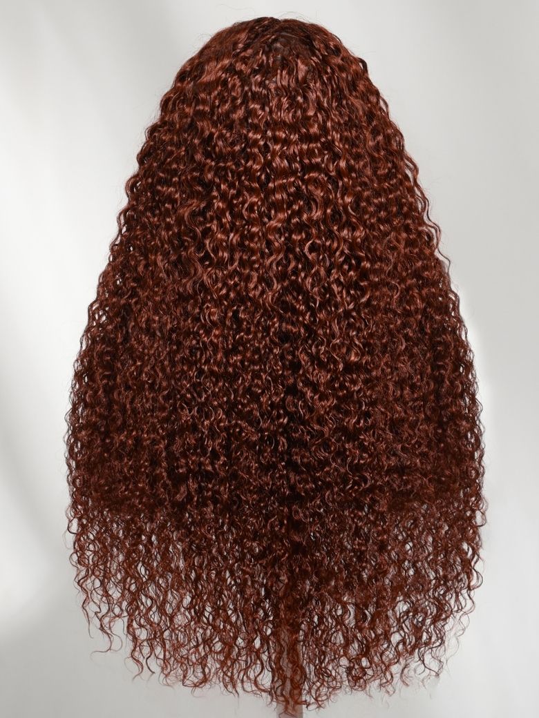 Klaiyi Afro Kinky Curly & Jerry Curly Reddish Brown 200% Density 7x5 Bye Bye Knots Lace Closure Put On and Go Glueless Wig