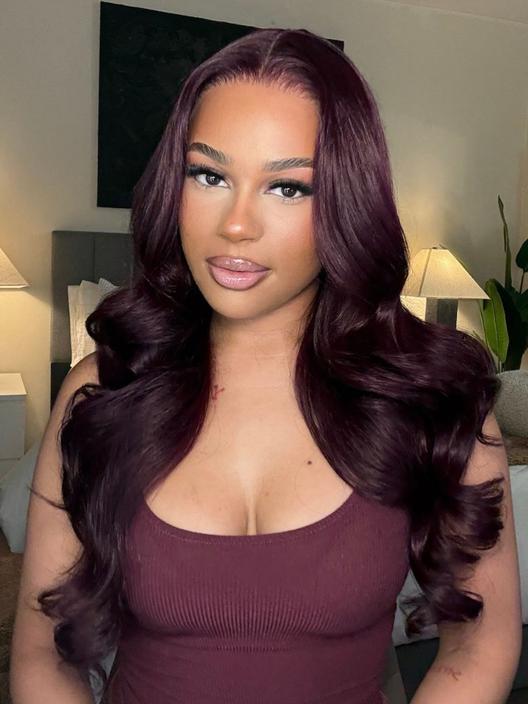 Klaiyi Black Cherry Layered Cut Straight/Loose Wave 7x5 and 13x4 Pre-Everything Lace Frontal Wig Put on and Go Glueless Wig