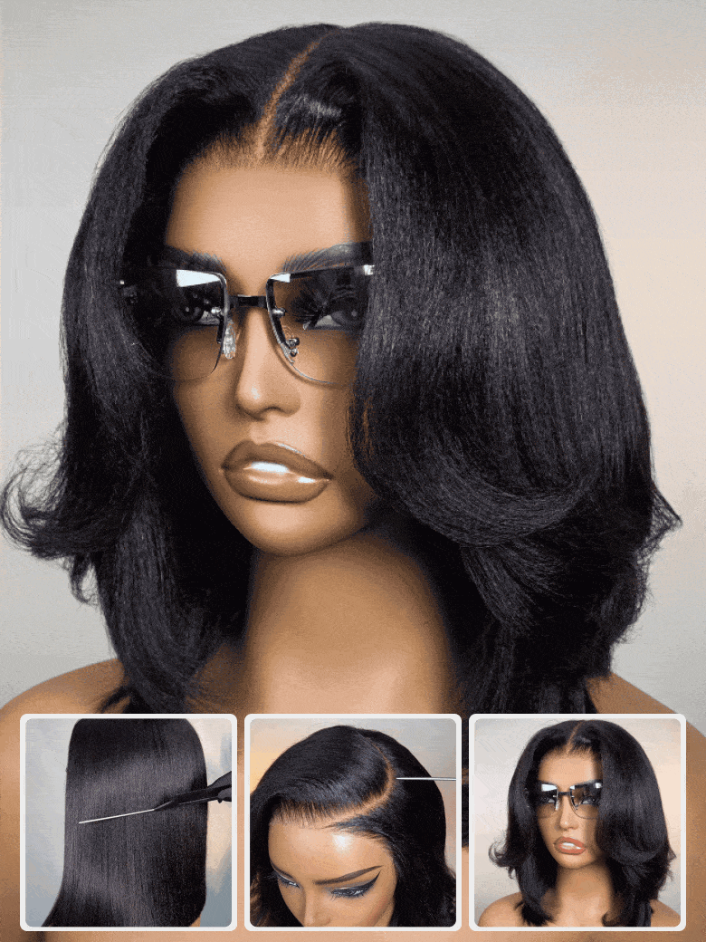 Klaiyi Yaki Straight Bob 13x4 Pre Everything Put On and Go Glueless Wig Pre-Cut Lace Wig Beginner Friendly