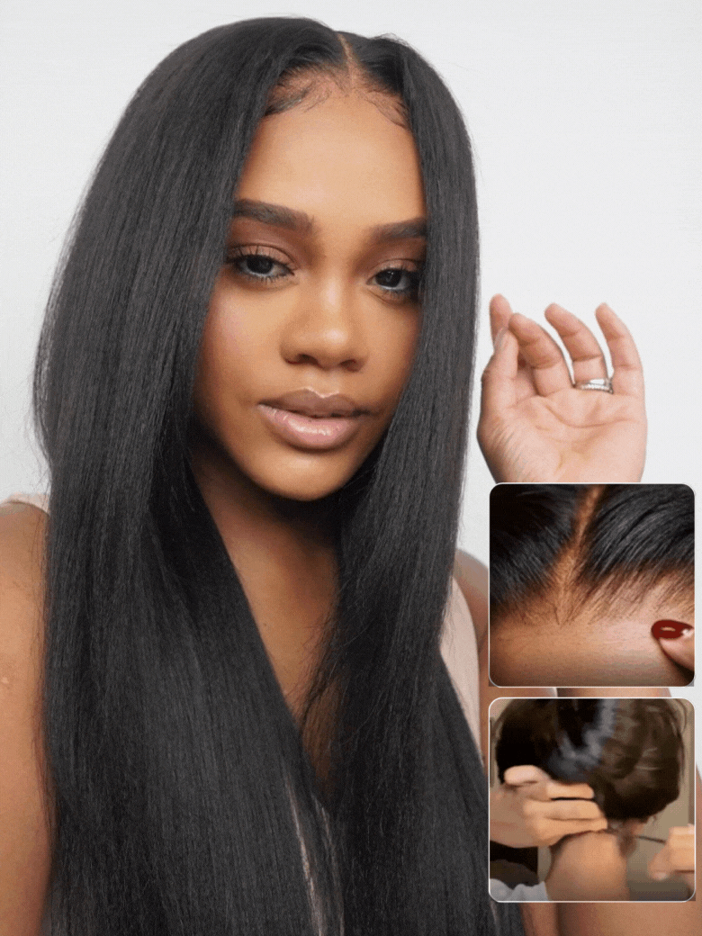 Klaiyi 13x4 Pre-Everything Yaki Straight Put On and Go Glueless Wig Real Ear to Ear Full Frontal Human Hair Silk Press Look Hair