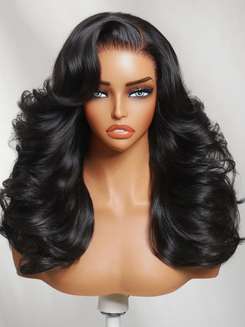 Klaiyi 13x4 Pre Everything Loose Body Wave Glueless Frontal Wig With Elastic Drawstring Human Hair Wig Flash Sale