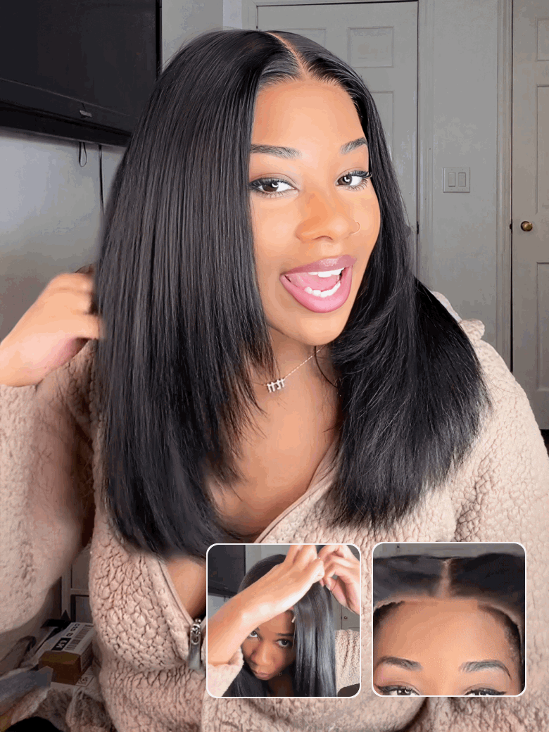 Klaiyi Light Yaki Straight Put On & Go Glueless Bob Wig 7x5 Lace Closure Wig Beginner Friendly Human Hair Wig Flash Sale