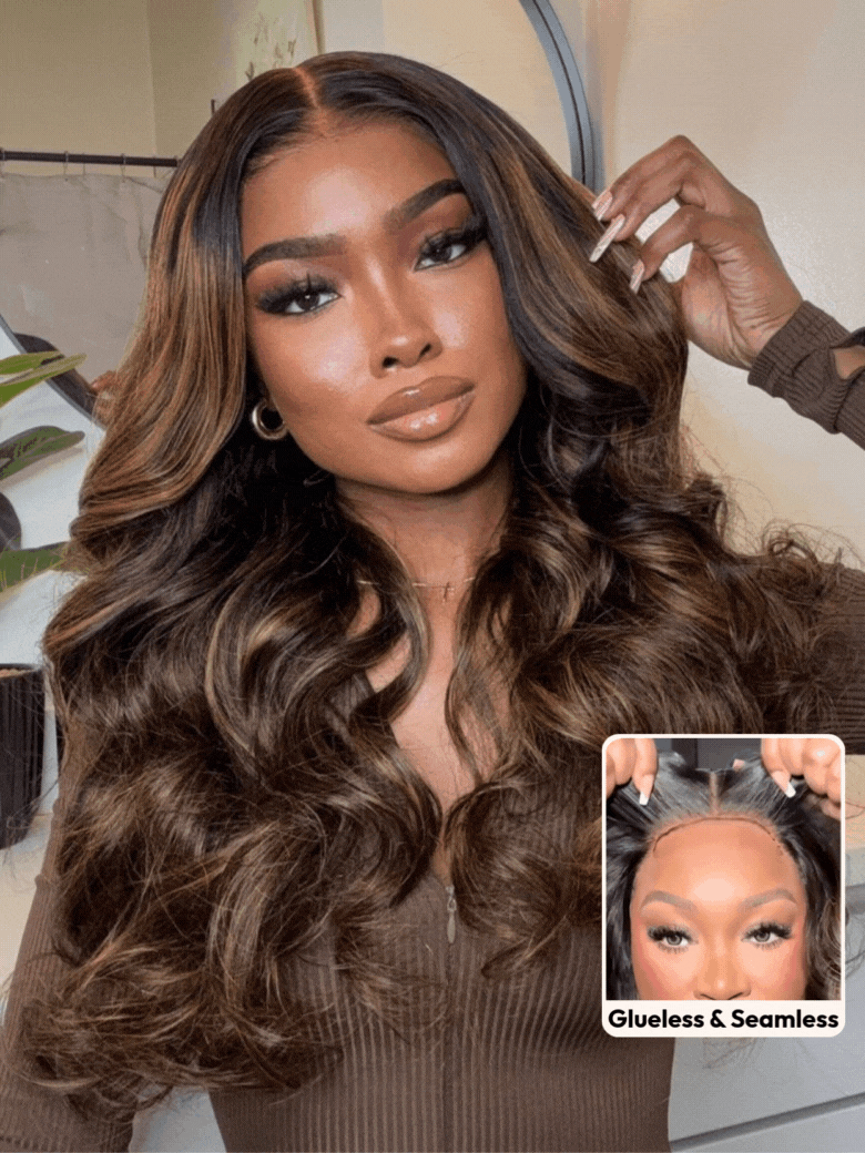 Klaiyi Ombre Brown Balayage Highlight Body Wave 13x4 Pre everything Wig Precolored Glueless Human Hair Lace Wig