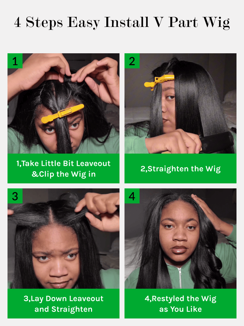 Klaiyi New EasiContour™ Yaki Straight V Part Wig Meets Real Scalp Ready To Wear Glueless Wig with  Invisi Drawstring