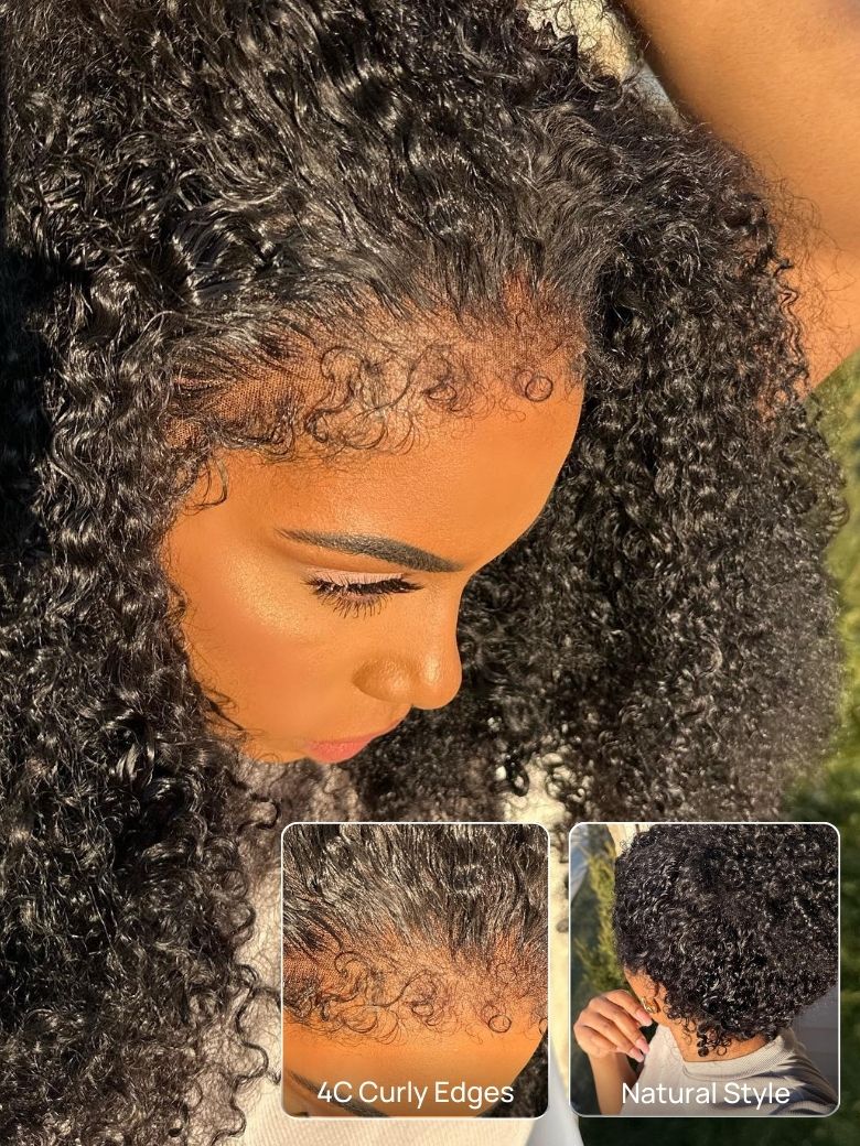 Klaiyi 4C Kinky Edge Wig Realistic Super Natural 4C Kinky Curly 7x5 Bye Bye Knots Wig Flash Sale