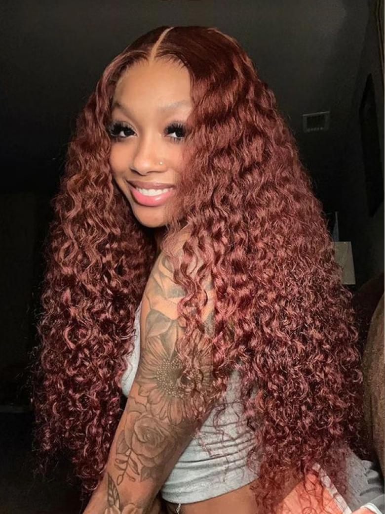 Klaiyi Jerry Curl Human Hair Weave 3 or 4 Bundles Extensions Reddish Brown Color Flash Sale