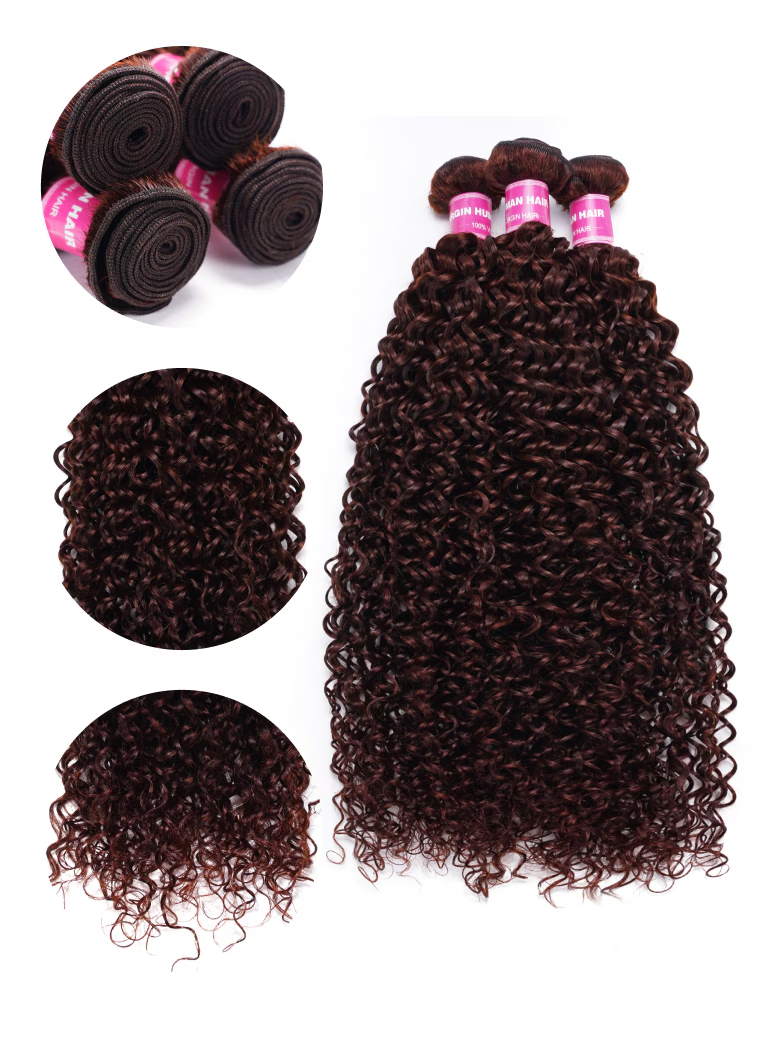 Klaiyi Jerry Curl Human Hair Weave 3 or 4 Bundles Extensions Reddish Brown Color Flash Sale