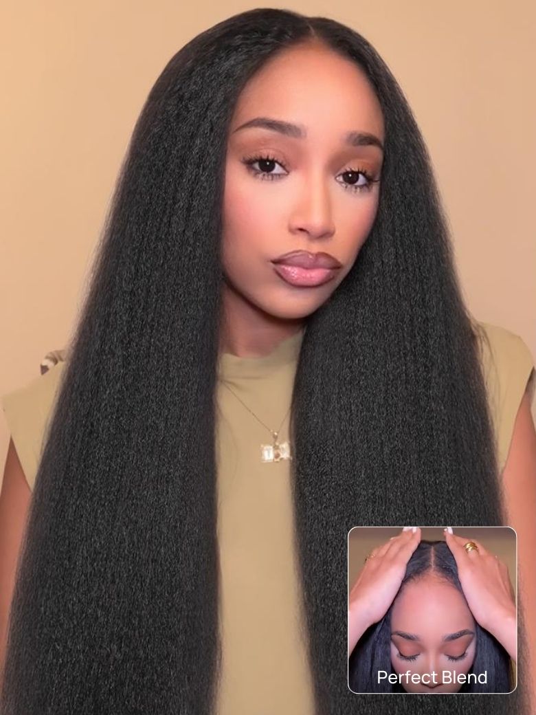 Klaiyi New Easicontour V Part Wig Kinky Straight Meets Real Scalp Beginner Friendly Afro Kinky Upgraded U Part Wigs with Drawstring