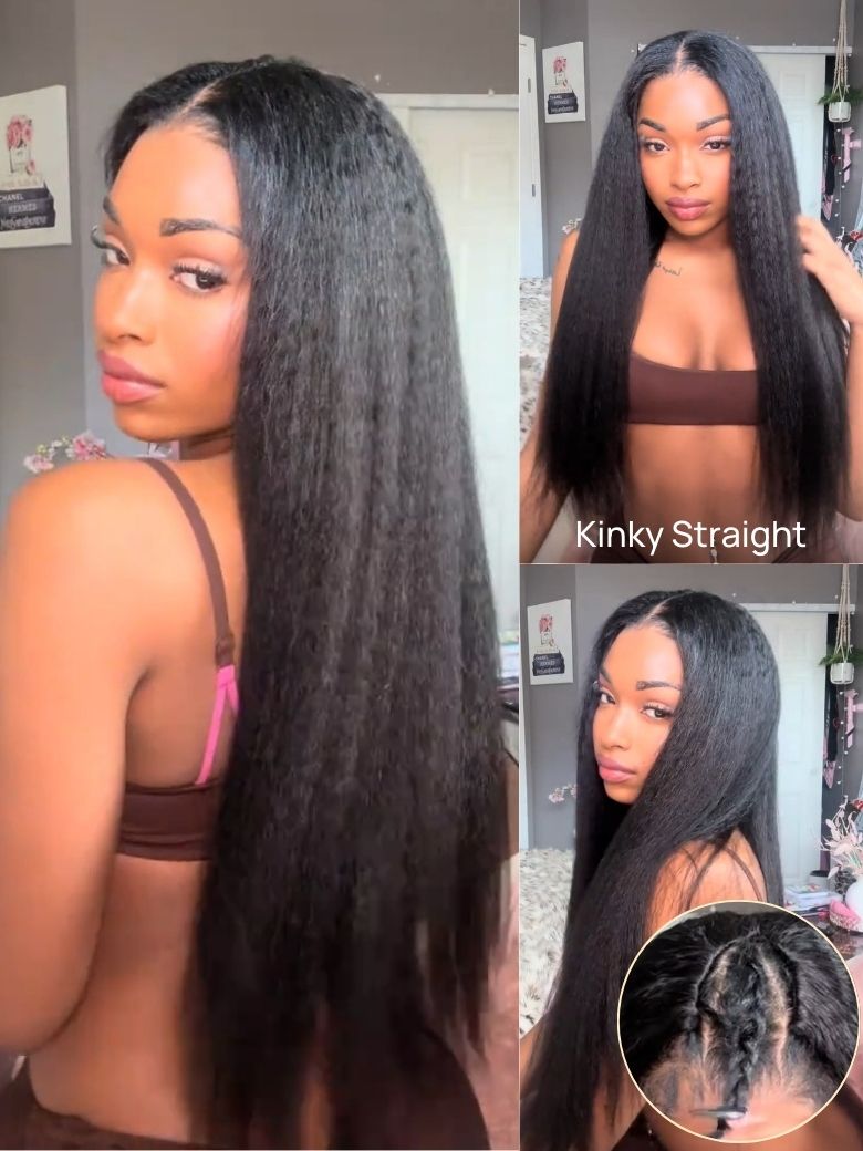 Klaiyi New Easicontour V Part Wig Kinky Straight Meets Real Scalp Beginner Friendly Afro Kinky Upgraded U Part Wigs with Drawstring