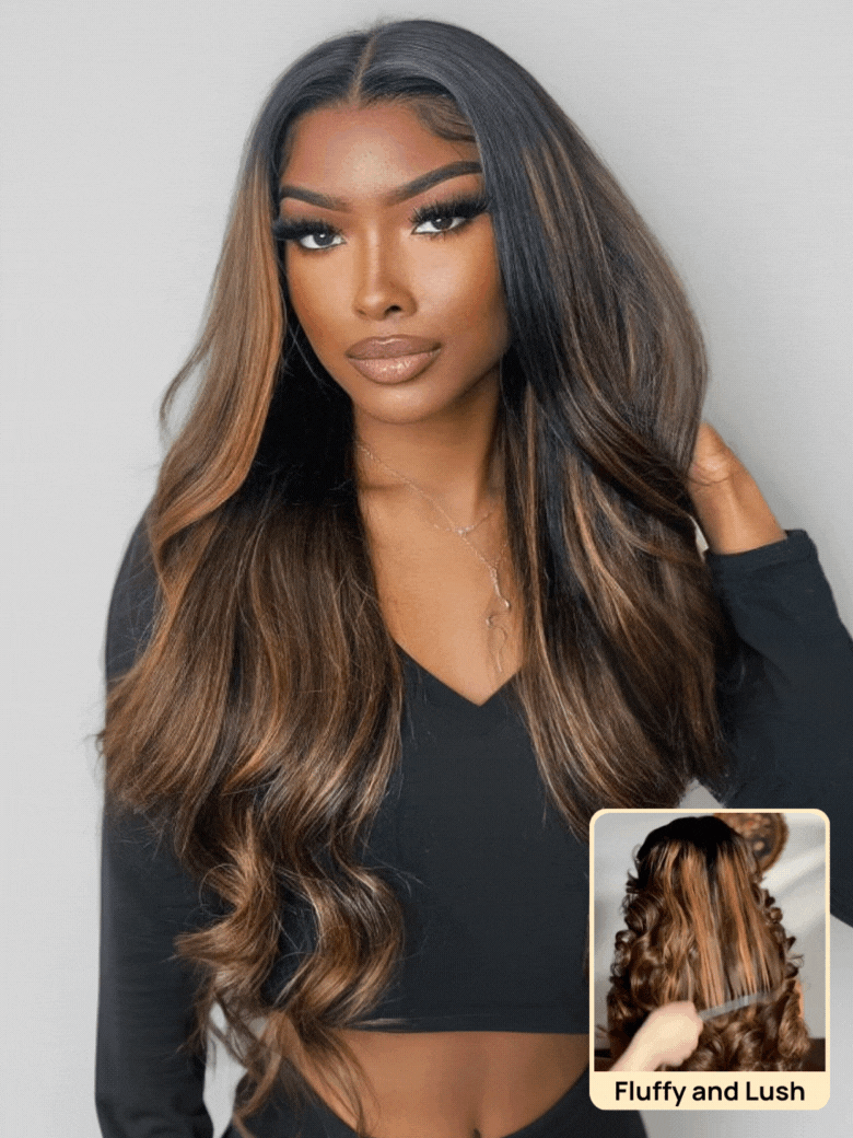 Klaiyi Ombre Brown Balayage Highlight Body Wave 13x4 Pre everything Wig Precolored Glueless Human Hair Lace Wig