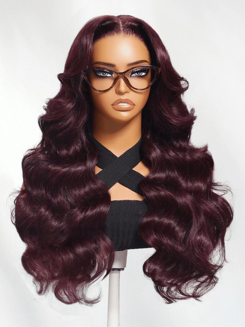 Klaiyi Black Cherry Layered Cut Straight/Loose Wave 7x5 and 13x4 Pre-Everything Lace Frontal Wig Put on and Go Glueless Wig
