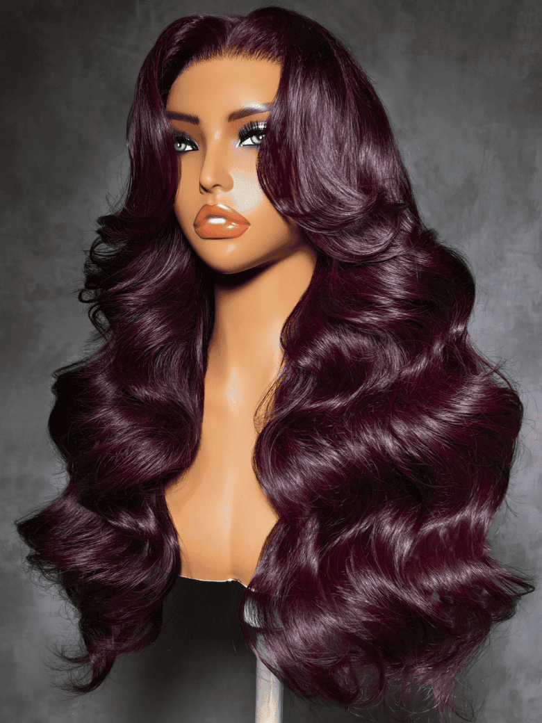 Klaiyi Black Cherry Layered Cut Straight/Loose Wave 7x5 and 13x4 Pre-Everything Lace Frontal Wig Put on and Go Glueless Wig
