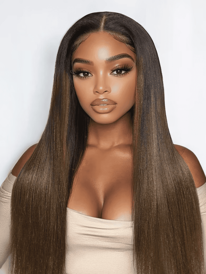 Klaiyi Bye Bye Knots Wig 7x5 Glueless Lace Black to Chestnut Brown Ombre Loose Wave Wig With Bleached Knots Flash Sale