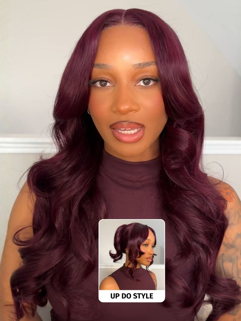 Klaiyi Black Cherry Layered Cut Straight/Loose Wave 7x5 and 13x4 Pre-Everything Lace Frontal Wig Put on and Go Glueless Wig