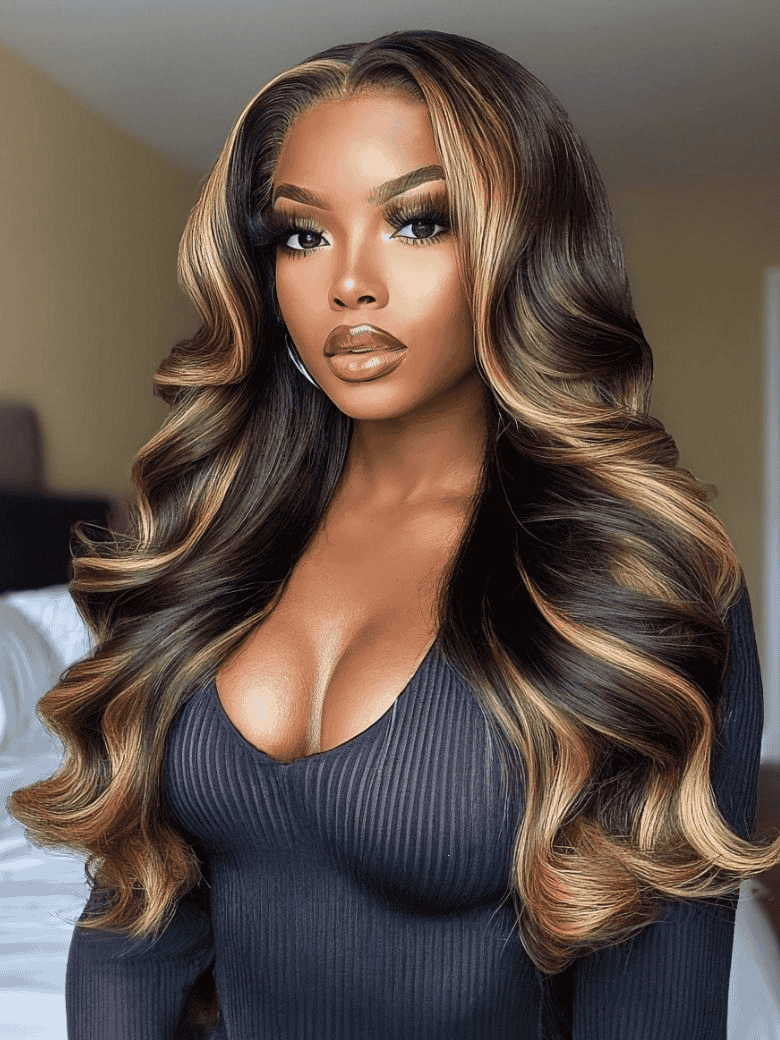 Klaiyi Honey Caramel Highlights Body Wave 7x5 and 13x4 Pre everything Wig Put on and go Glueless Wigs