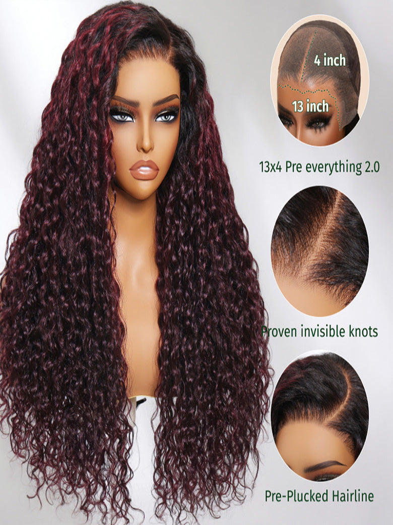 Klaiyi Auburn Re Color 13x4 Pre-Everything™ Lace Frontal Curly Wig with Dark Roots Glueless Wig