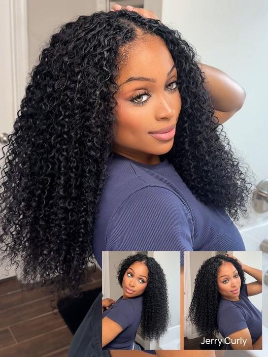Klaiyi New EasiContour V Part Jerry Curly Wig Glueless Protective Style Human Hair Beginner Friendly Wig