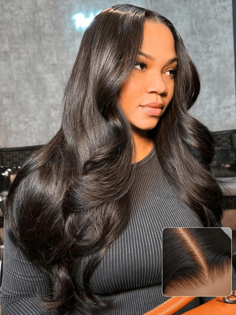 Klaiyi Body Wave Easicontour V Part Glueless Wig with invisi Drawstring Human Hair Meets Real Scalp Beginner Friendly