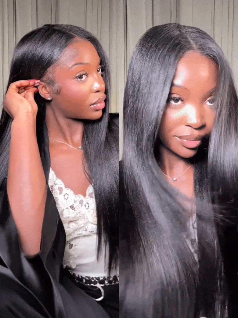 Klaiyi New EasiContour™ Yaki Straight V Part Wig Meets Real Scalp Ready To Wear Glueless Wig with  Invisi Drawstring