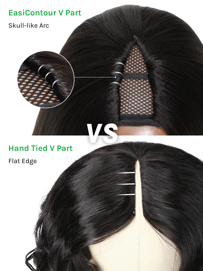 Klaiyi New EasiContour™ Yaki Straight V Part Wig Meets Real Scalp Ready To Wear Glueless Wig with  Invisi Drawstring