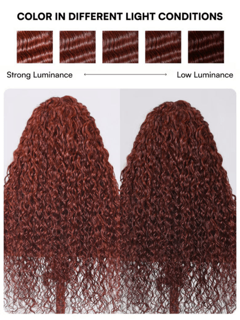 Klaiyi Reddish Brown Jerry Curly 7x5 Bye Bye Knots Human Hair Wig Put On and Go Glueless Lace Wig