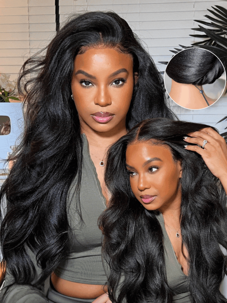 Klaiyi 13x4 Pre-Everything Yaki Straight Put On and Go Glueless Wig Real Ear to Ear Full Frontal Human Hair Silk Press Look Hair