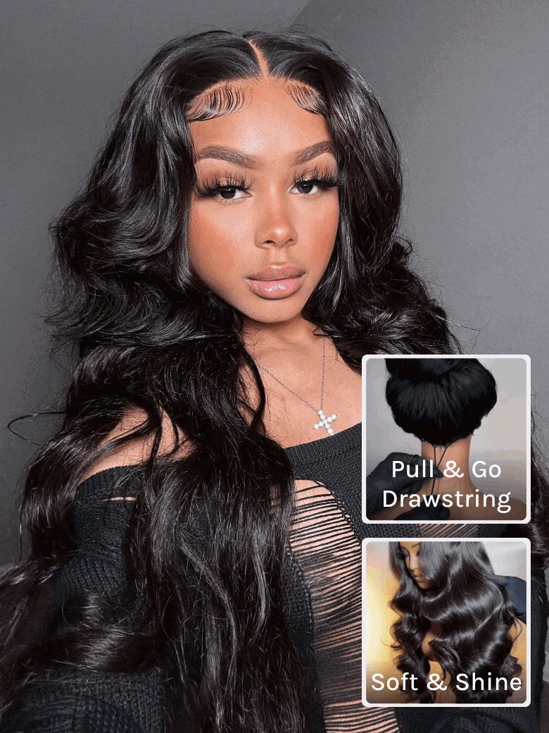 Klaiyi 13x4 Body Wave Pre-Everything™ Lace Frontal Wig Byebye Glue Lace Front Wigs with Invisible Knots