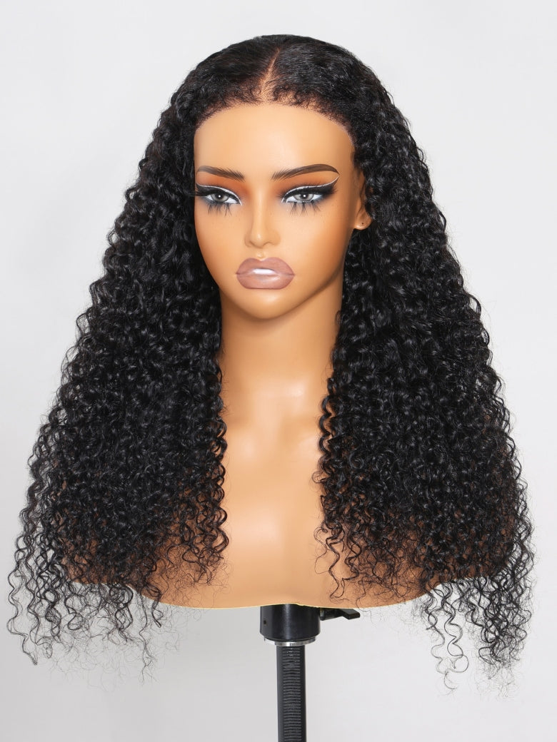 Klaiyi 7x5 Pre-Cut Lace Wig Bleach Knots Wigs Put On and Go Jerry Curl Human Hair Wig Beginner Wig