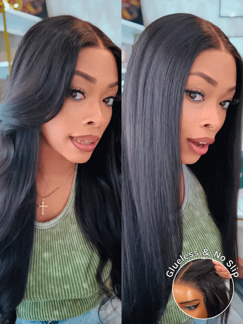 Klaiyi Yaki Straight Put On and Go Glueless Lace Wigs 7x5 Bye Bye Knots Human Hair Lace Wig